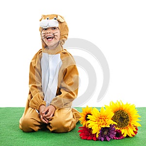 Child as easter hare with flowers