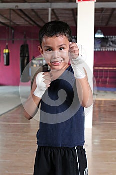 Child athlete practicing box