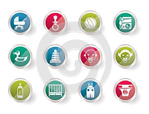 Child, Baby and Baby Online Shop Icons over colored background