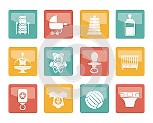 Child, Baby and Baby Online Shop Icons over colored background