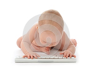 Child baby boy toddler hands typing wireless computer