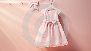 child baby clothes cute pink dress for little princess on pastel background