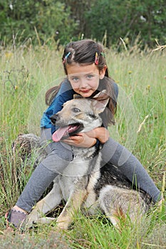 Child and baby wolf