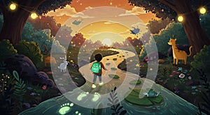 Magical Forest Journey at Sunset