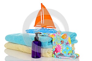 Child bathing suit towels toy ready for beach