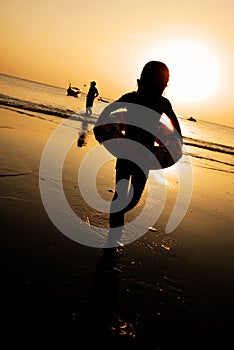 Child Beach Sunset Holiday Girl Playing Concept