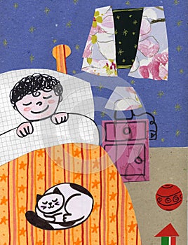 Child at bed - collage
