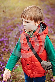 Child behaving bad on a walk. Kids tantrums, childhood and lifestyle concept