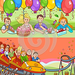 Child Birthday Cartoon Banner Set