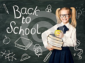 Child on Blackboard Background, Back to School Chalk Drawings