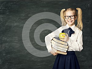 Child Blackboard, Happy School Girl Hold Books, Kid Education