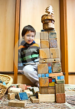 Child with blocks construction