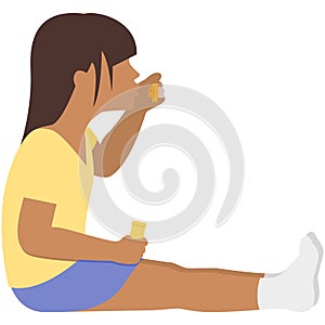 Child blow soap bubble vector, girl play cartoon