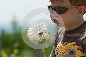 Child blowing Dandellion seed