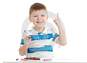 Child boy drawing color felt pen isolated