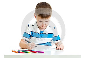 Child boy drawing by felt pen