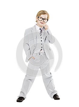 Child Boy in Glasses, Boy in Vested Suit Full Length Portrait