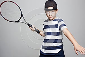 Child Boy Playing Tennis. Sport kids