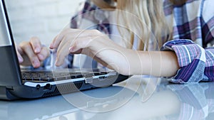 Child Browsing Internet on Laptop, Girl Studying Typing on Computer in Coronavirus Pandemic, Kid Learning, Online School Education