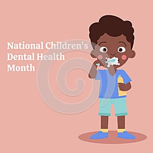 Child brushing teeth. National ChildrenÃ¢â¬â¢s Dental Health Month. Banner photo