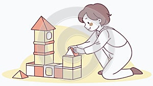 Child Building Block Tower, Creative Play & Learning, vector design Generative AI