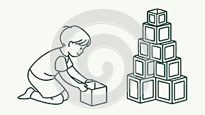 Child Building a High Tower with Stacking Blocks Vector, vector design Generative AI