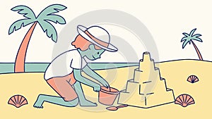 Child Building Sandcastle on Beach, Summer Vacation Fun, vector design Generative AI