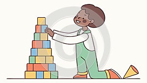 Child Building Tower Blocks, Creative Play Cognitive Development, vector design Generative AI