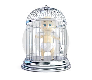 Child in a cage on a white background