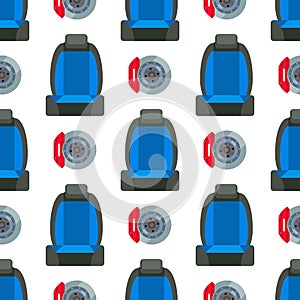 Child car seat seamless pattern background protection security vehicle auto belt transportation vector illustration.