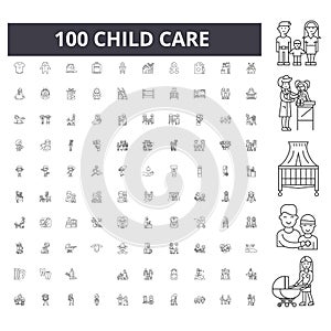 Child care line icons, signs, vector set, outline concept illustration