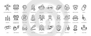 Child care outline symbols. Outline web icon set