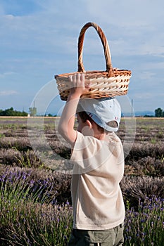 Child carries a basket on his head