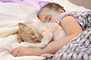 Sleeping girl witch cat