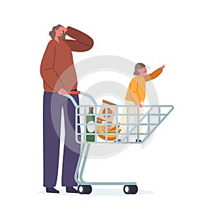 Child Character In A Store Having A Hysterical Outburst, Displaying Intense Emotions Sitting in Supermarket Trolley photo