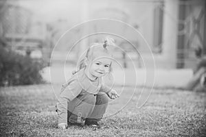 Child Childhood Children Happiness Concept. Baby boy playing with leaves.