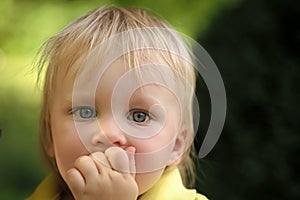 Child Childhood Children Happiness Concept.Baby infant with blue eyes on cute face