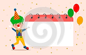 Child in a clown costume on the background of the sheet from the calendar