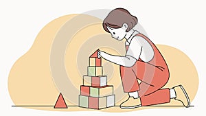 Child Concentrating on Stacking Blocks, Learning Through Play, vector design Generative AI