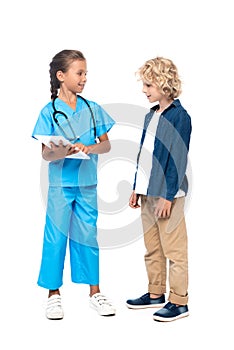 Child in costume of doctor using