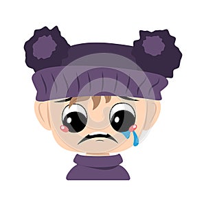 Child with crying and tears emotion, sad face