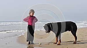 Child and dog on the beach