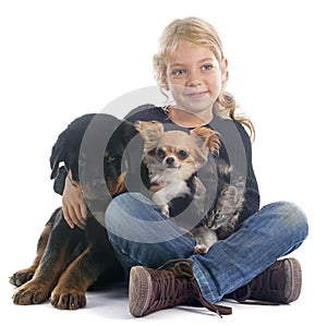 Child and dogs