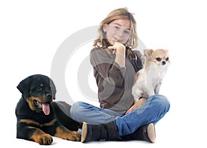 Child and dogs