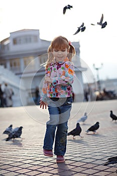 Child and doves