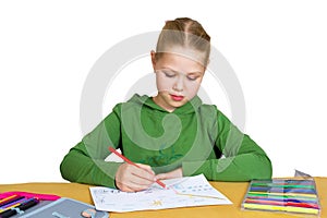 Child draw with colorful pencils, isolated