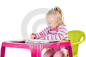 Child drawing with crayons