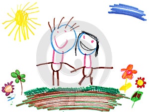 Child drawing family photo