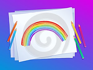 Child drawing of rainbow arc