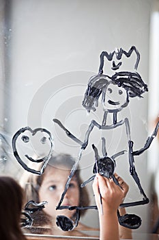 Child draws on the mirror